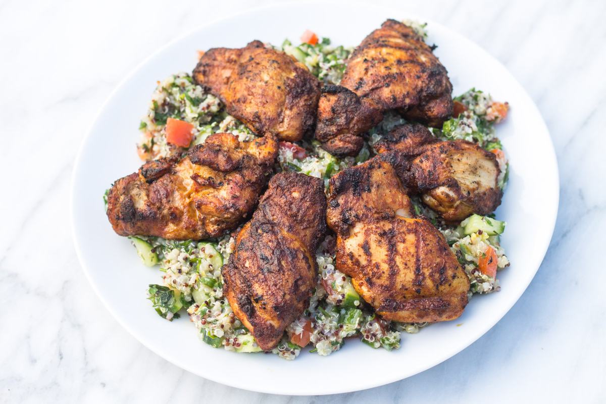 Plate of low FODMAP Moroccan chicken