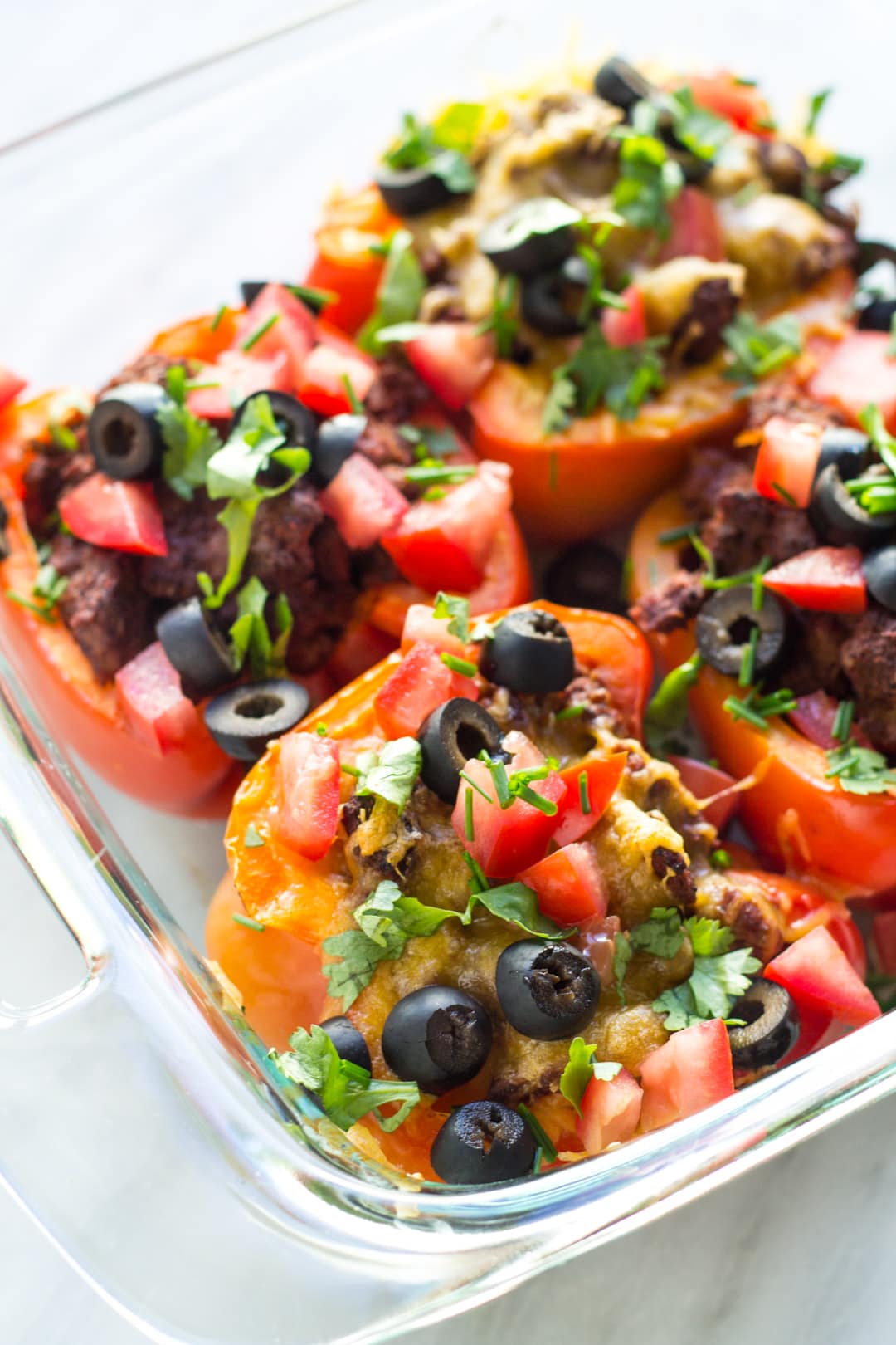 Close up of low FODMAP taco stuffed peppers