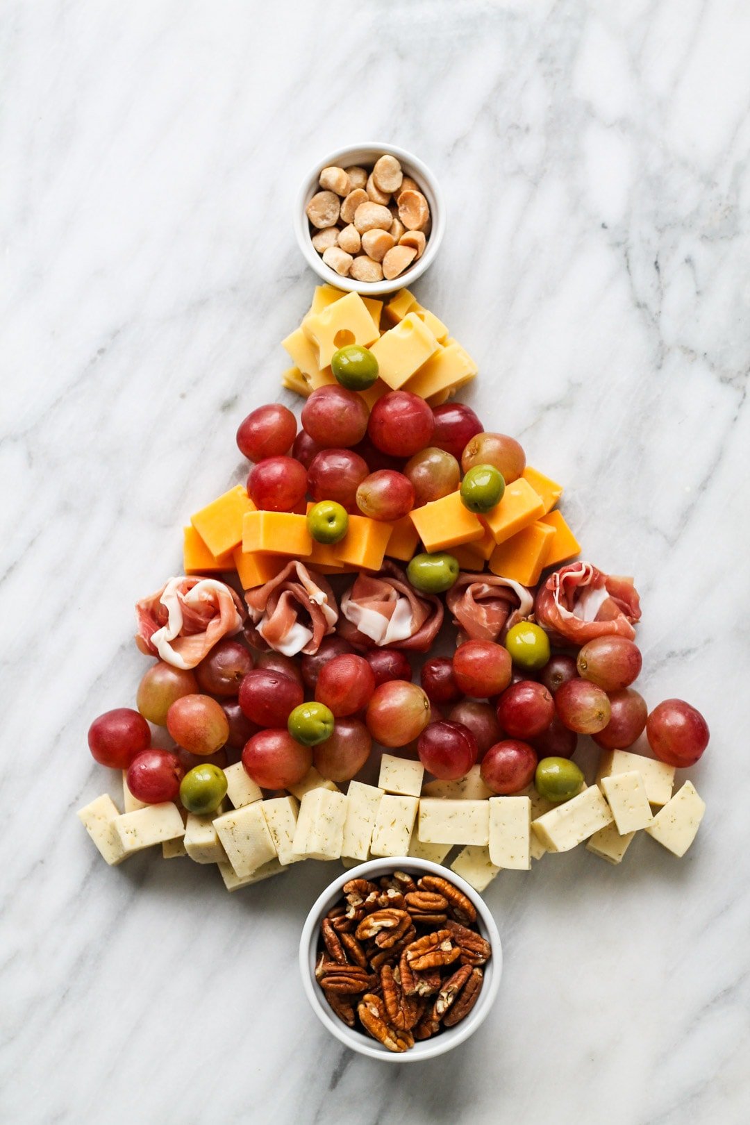 Low FODMAP Cheese Board shaped like a Christmas tree