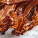 Close up of perfectly baked bacon