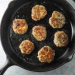 A skillet filled with Low FODMAP Breakfast Sausage