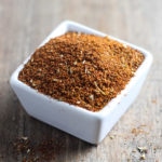 Small white square bowl filled with low FODMAP taco seasoning