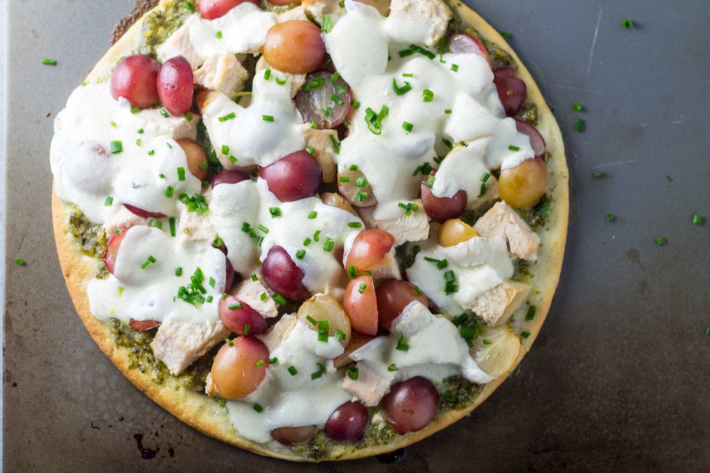 Low FODMAP Pizza with Pesto, Chicken and Red Grapes Fun Without FODMAPs