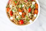 Overhead shot of low FODMAP Caprese pasta salad