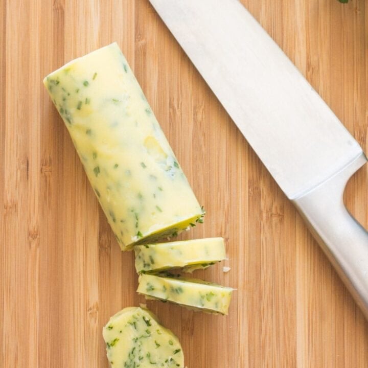 Low FODMAP chive butter with a chef's knife