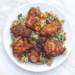 Overhead shot of plate filled with low FODMAP Moroccan chicken