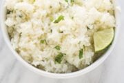 Overhead shot of a bowl filled with low FODMAP cilantro lime rice