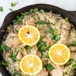 Overhead shot of low FODMAP lemon chicken and rice