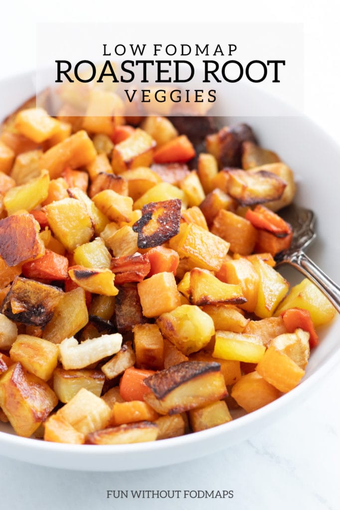 A bowl of low FODAMP Roasted Root Veggies