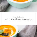 Two photos of low FODMAP carrot and tomato soup