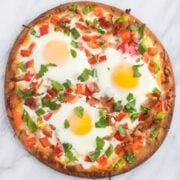 A square photo of low FODMAP breakfast pizza