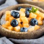 Bowl of low FODMAP coconut chia pudding