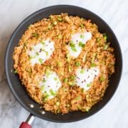 A skillet with Indonesian fried rice