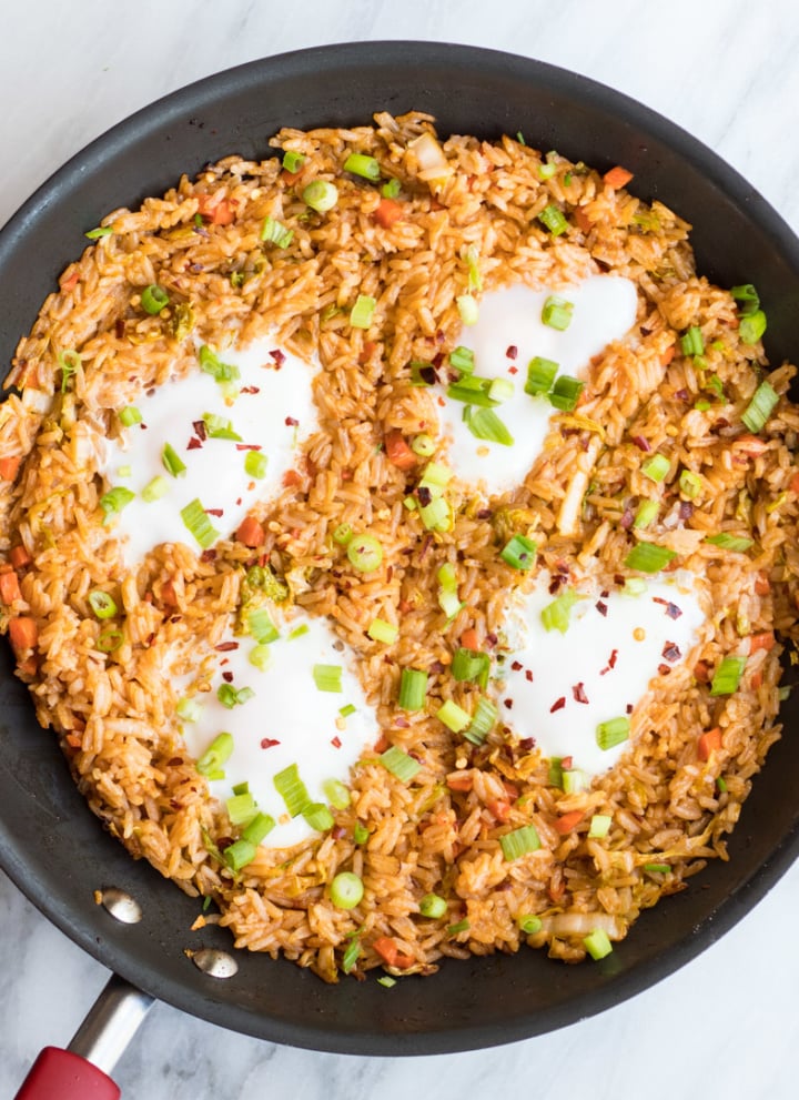 A skillet with Indonesian fried rice