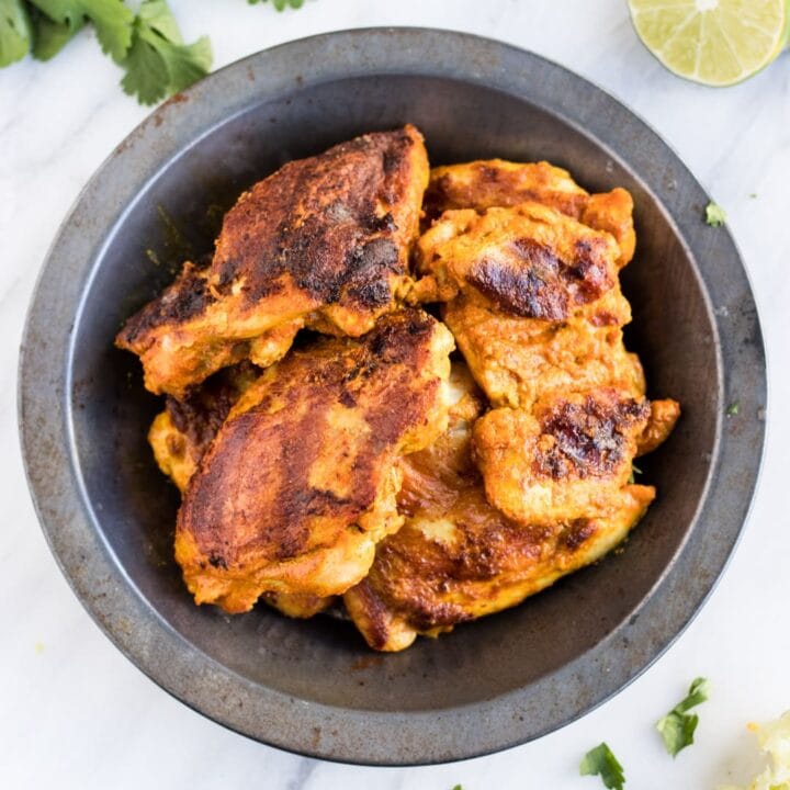 A bowl of Indian-inspired grilled chicken.