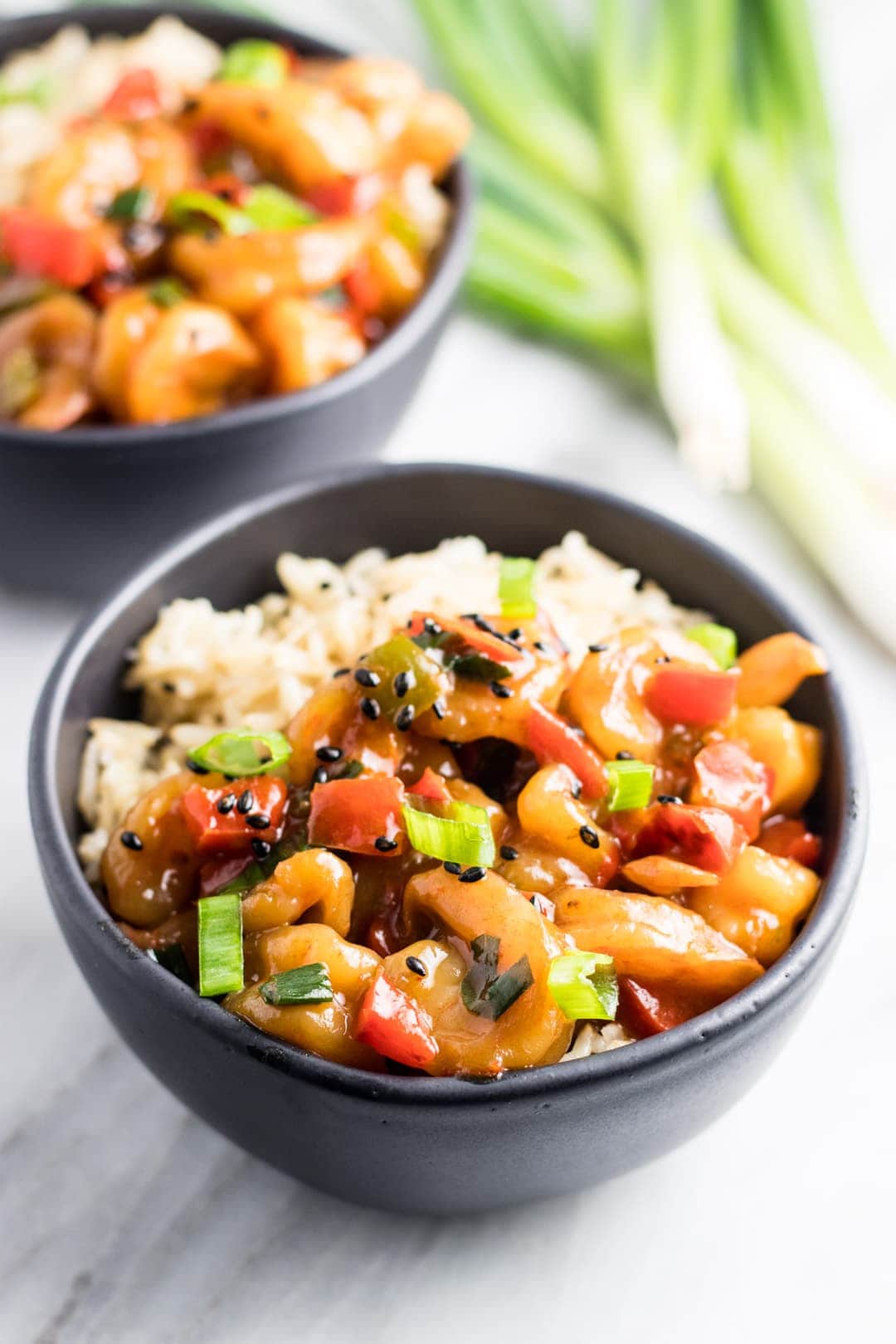 A bowl of low FODMAP Shrimp stir fry