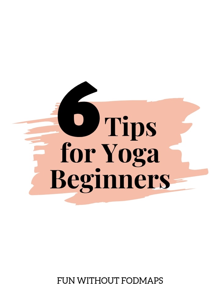 A white and light pink graphic with a black text overlay that reads 6 Tips for Yoga Beginners.