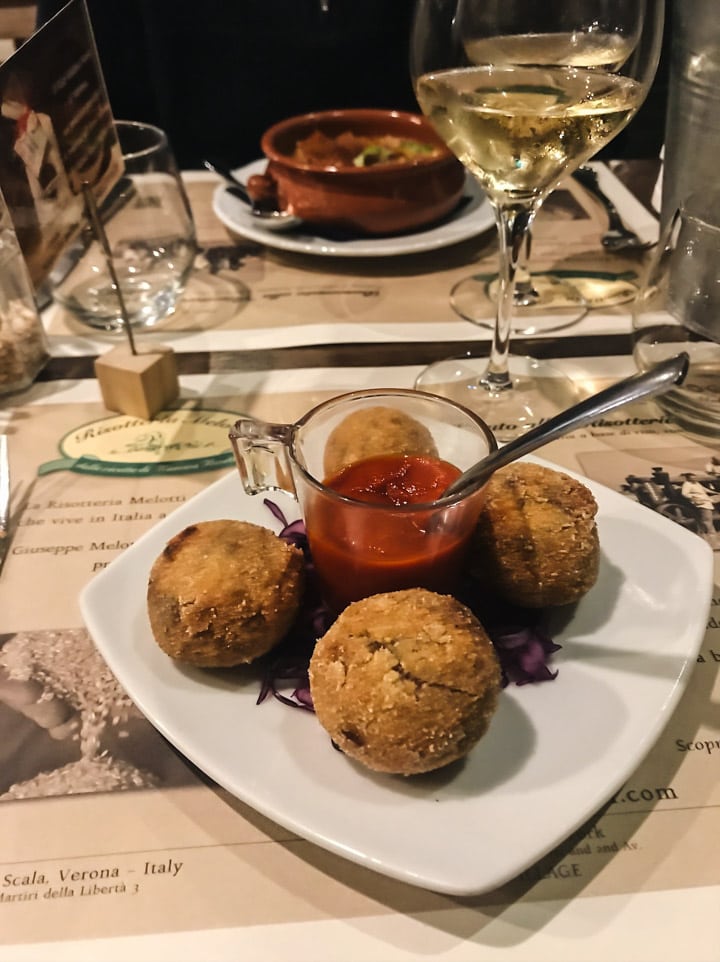 Arancini - fried balls of risotto - from Risotteria Melotti in Rome Italy