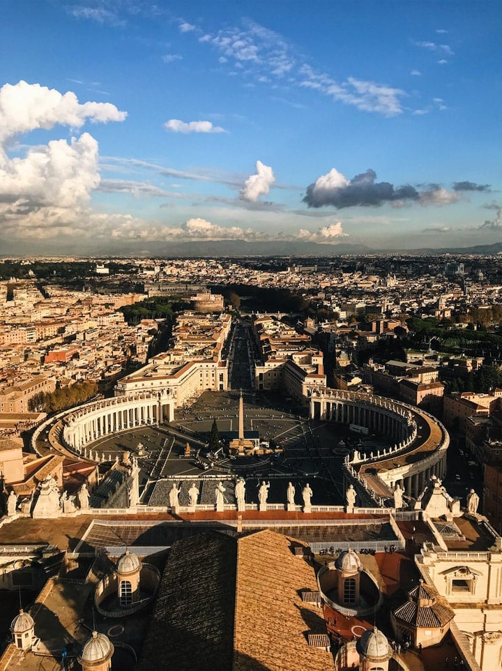 View of the Vatican City from the dome of Saint Peter's Basilica in Italy