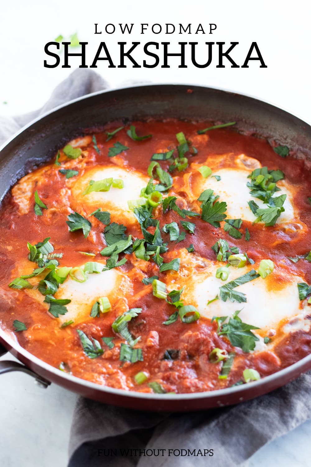 Low FODMAP shakshuka in a skillet