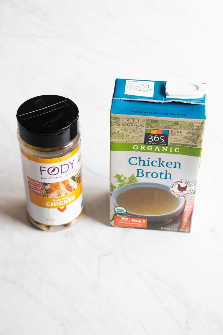 Two store-bought low FODMAP chicken broths 