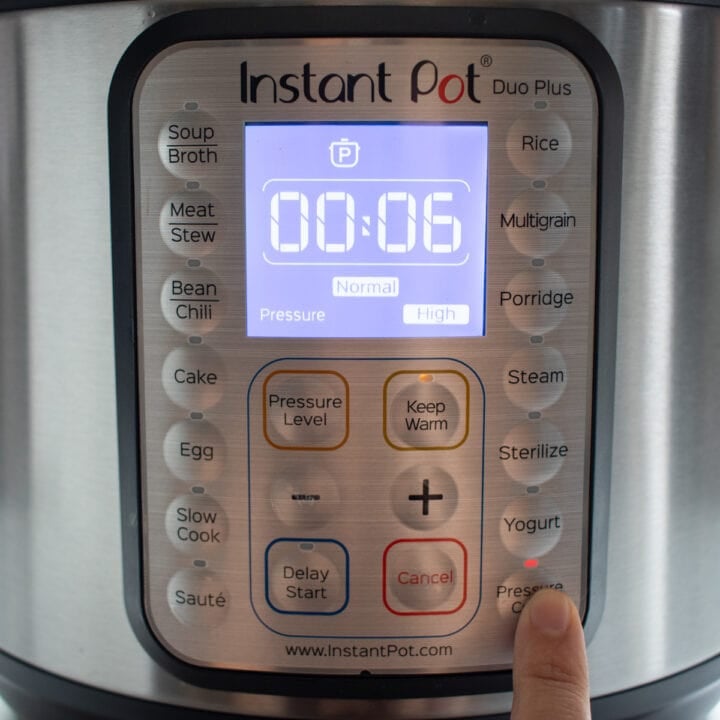 Instant Pot is set to cook on High for 6 minutes using the manual setting
