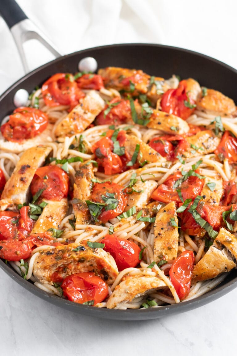 Low FODMAP Spaghetti with Chicken and Cherry Tomatoes Fun Without FODMAPs