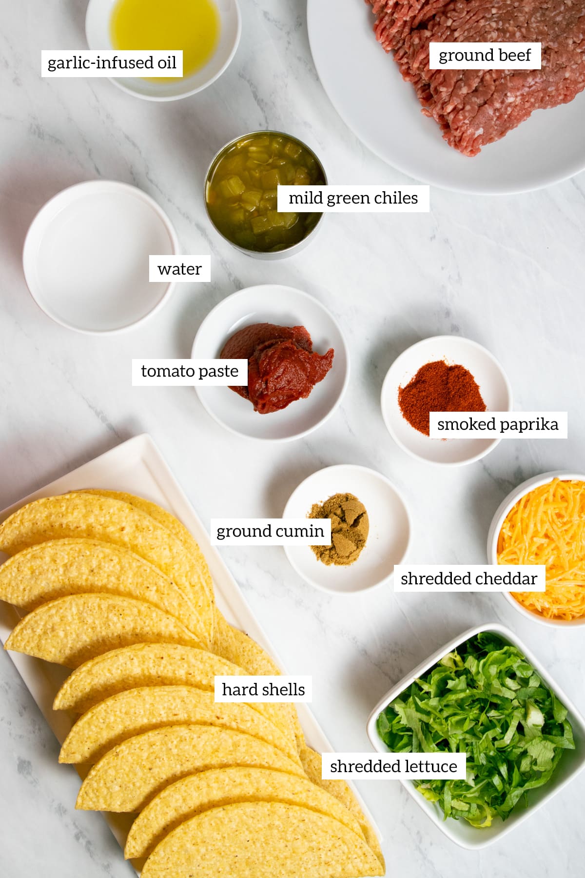 Ingredients needed for low FODMAP tacos prepared and measured out into individual containers. 