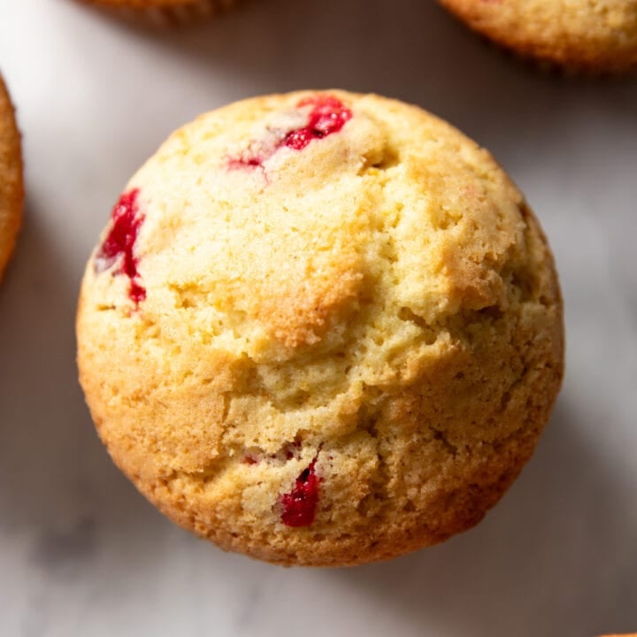 Looking down at a low FODMAP cranberry orange muffins.